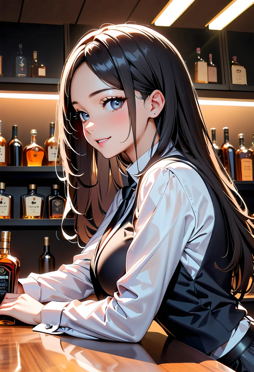 Highest quality、4K quality、Man to attack、Bartender Woman、A man hugs a woman's breastan puts his hand on woman'between legs、thin、Small face、20-year-old、