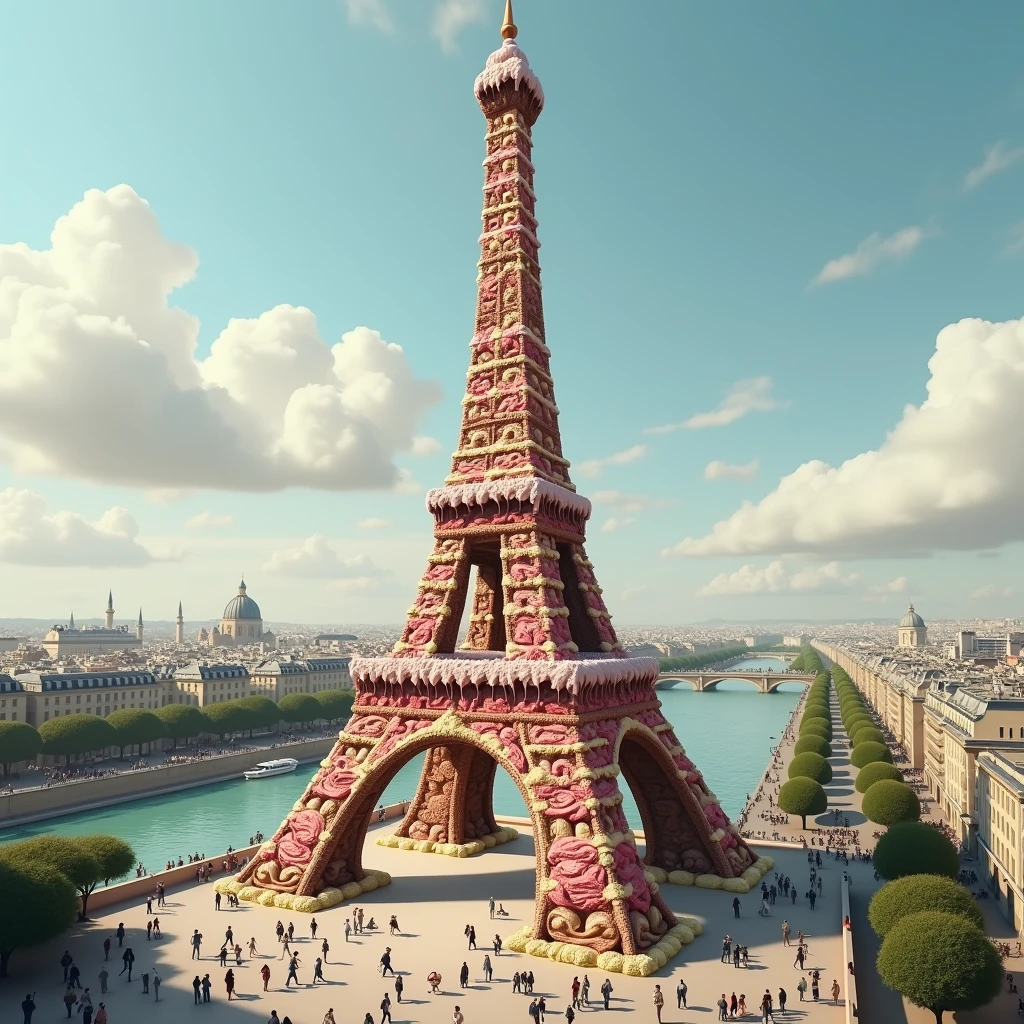 eiffel tower like ice cream with realistic background
