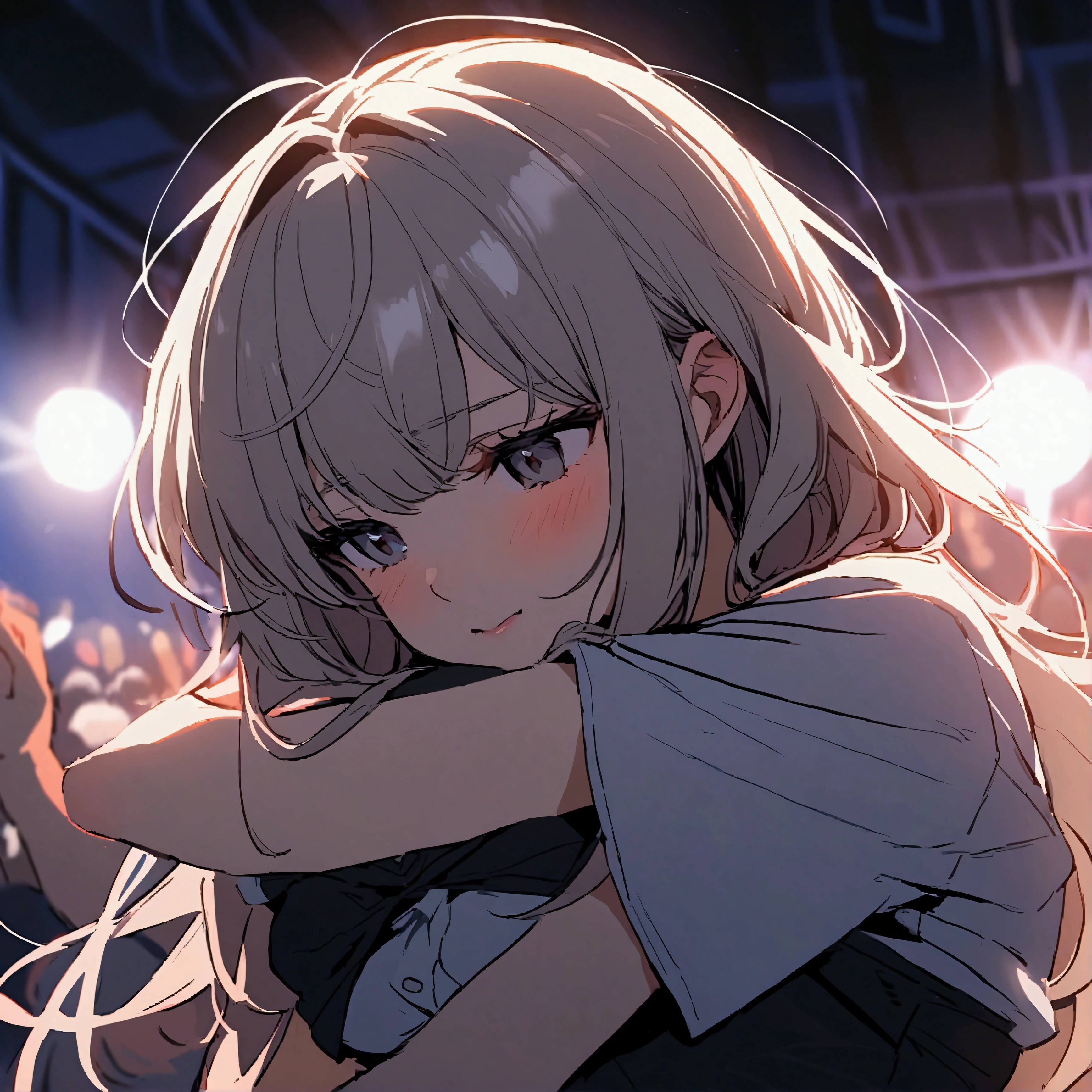 Cool girl hugs beautiful girl on music stage