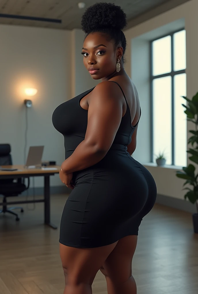 big ass black girl in office dress looking back