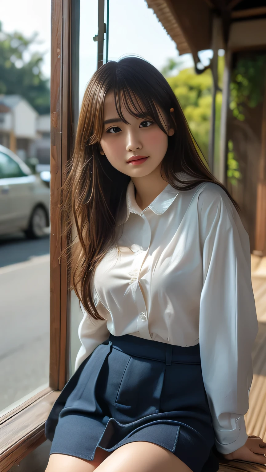 ulzzang-6500-v1.1, (raw photo:1.2), (photorealistic:1.4), beautiful detailed girl, very detailed eyes and face, beautiful detailed eyes, ridiculous, incredibly ridiculous, huge file size, super detailed, high resolution, very detailed, best quality, masterpiece, kemomimi, ((Japanese girls' high school uniform)), illustration, very detailed, CG, unified, 8k wallpaper, amazing, Fine details, masterpiece, best quality, very detailed CG uniform 8k wallpaper, light on face, cinematic lighting, 1girl, 16 years old, ((no panties)), ((dynamic pose))), (camel toe), (half), (pantyhose), (knee-bending leg sitting))
