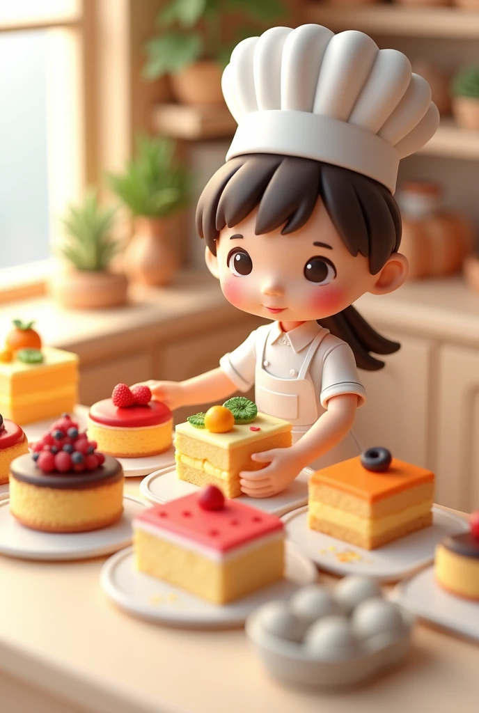 (masterpiece:1.2, Highest quality,Ultra-high resolution,Very detailed),8k,(wallpaper),(Realistic:2.0),(RAW Photos:2.0),(plastic model:2.0),(Cute female Pastry chef chibi character working at a cake shop:2.0),(Cake shopにはMr.々Mr.々Roll cakes made with various fruits are arranged in a square shape..,Cake shop,Pastry chef,Very simple design),(Isometric 3D diorama:2.0),Matte Paint
