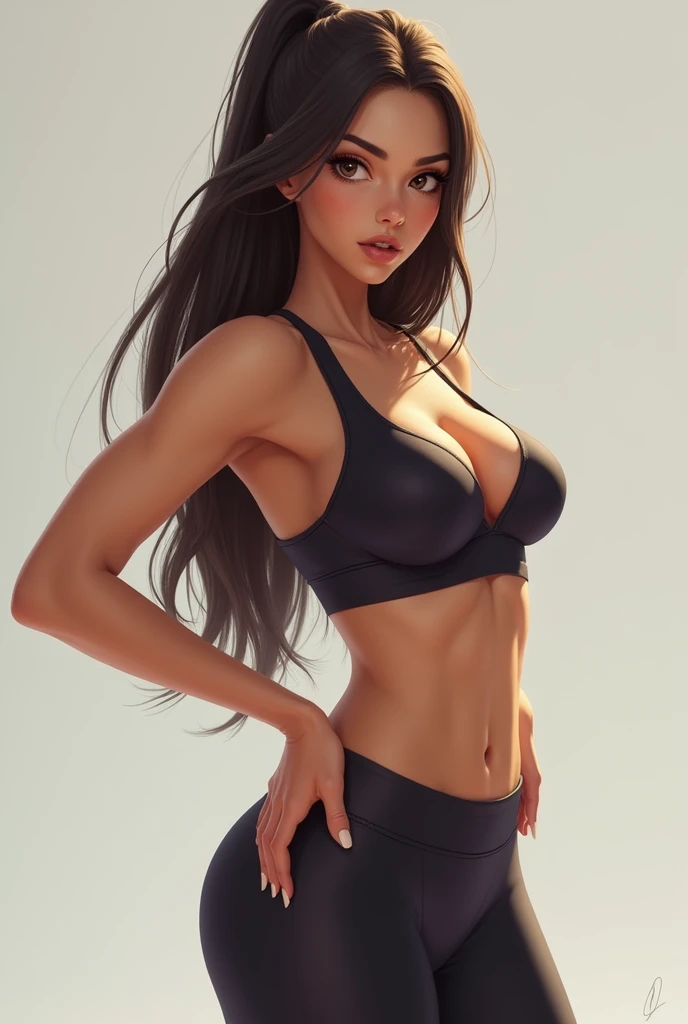 A girl in shirt and bra with big boobs and abs