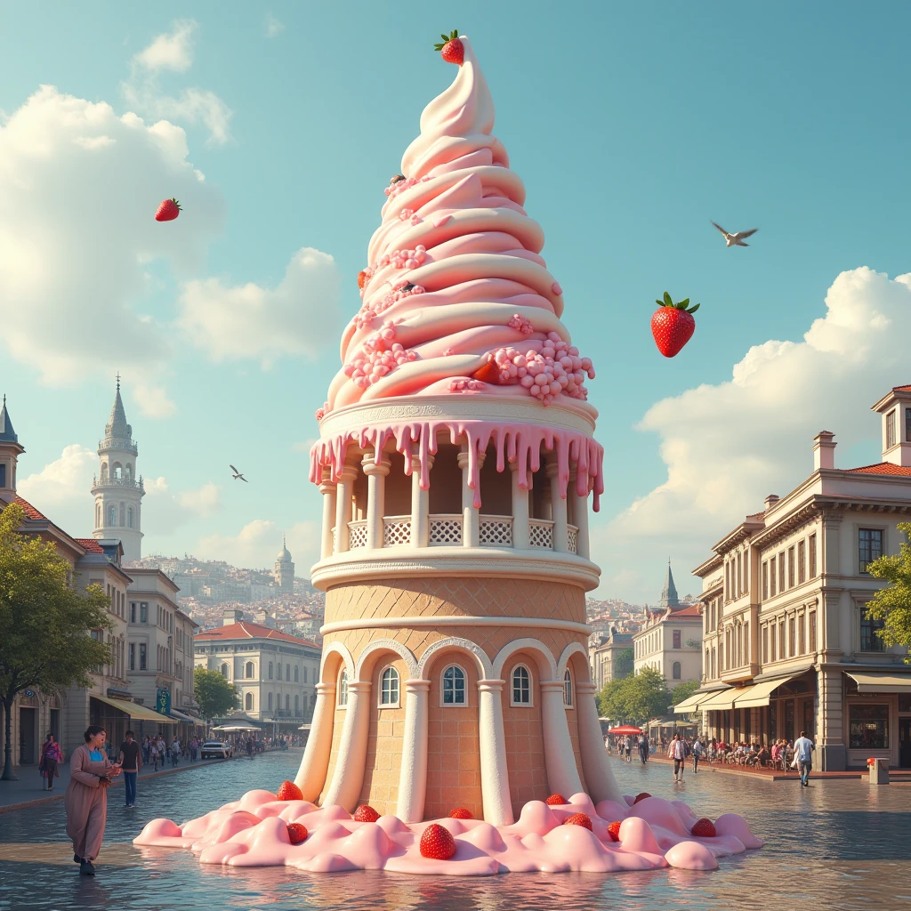 galata tower like ice cream with realistic background