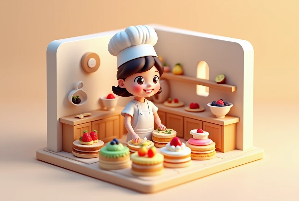 (masterpiece:1.2, Highest quality,Ultra-high resolution,Very detailed),8k,(wallpaper),(Realistic:2.0),(RAW Photos:2.0),(plastic model:2.0),(Cute female Pastry chef chibi character working at a cake shop:2.0),(Cake shopにはMr.々Mr.々Roll cakes made with various fruits are arranged in a square shape..,Cake shop,Pastry chef,Very simple design),(Isometric 3D diorama:2.0),Matte Paint

