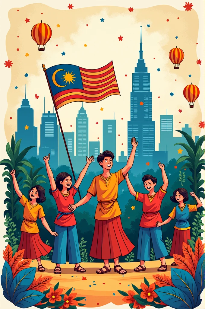 Make me a doodle poster of malaysian civil independence