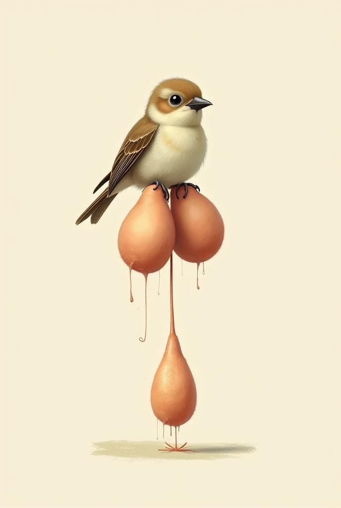 A small bird with big hanging testicles
