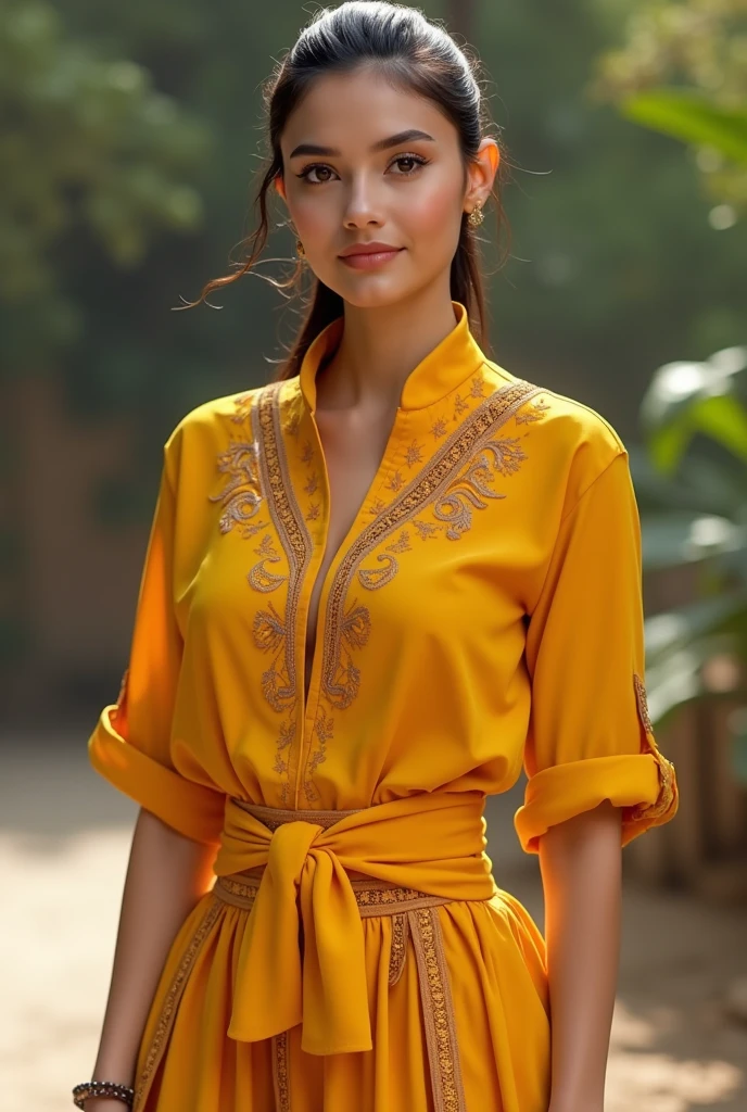 Mustard colour top with colar
With mustard colour ethinic skirt