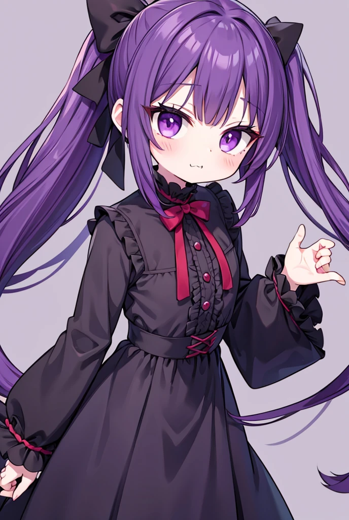 Vampire girl child hungry for your blood long hair, Looking at the viewer, unique, The height of beauty, Double ponytail with different heights, Purple hair,