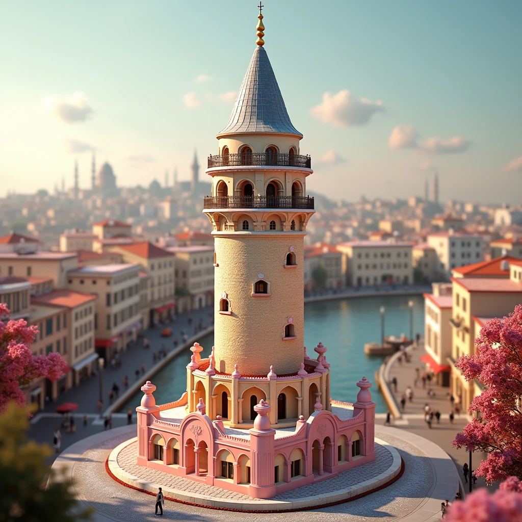 galata tower like dessert with realistic background