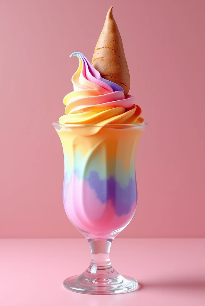 Ice cream with yellow, orange, violet and white color in an icecream glass with a sweet potato