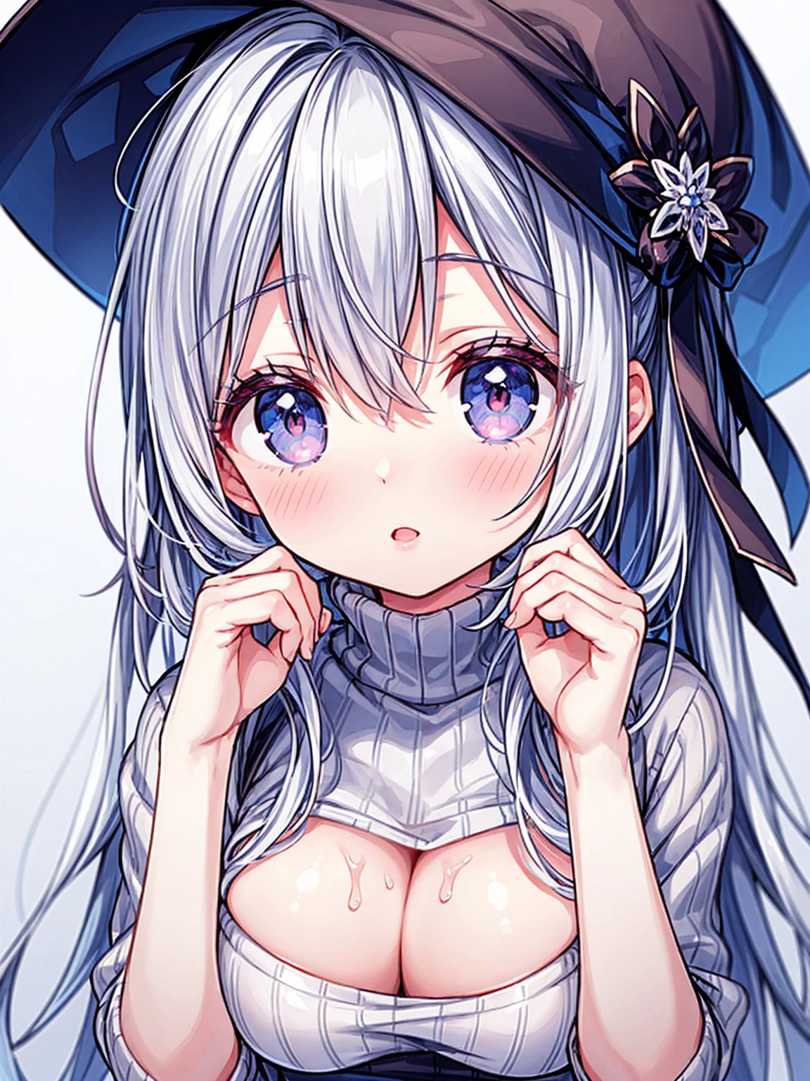 1girl, beautiful detailed eyes, beautiful detailed lips, extremely detailed face and body, long eyelashes,  girl, beautiful breasts, sweater that kills virginity, leaning forward, ultra high quality, 16k, high detail, masterpiece, anime style