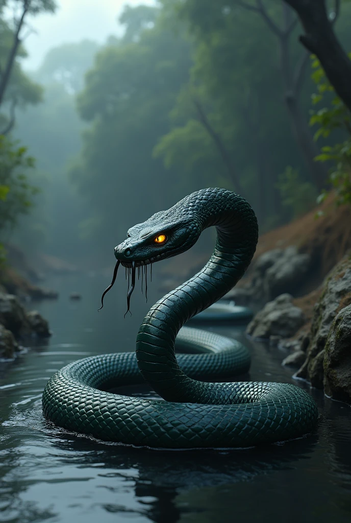 Creat 3d animation image A poisonous snake named Kalia lived in the river Yamuna. His poison turned the river water black