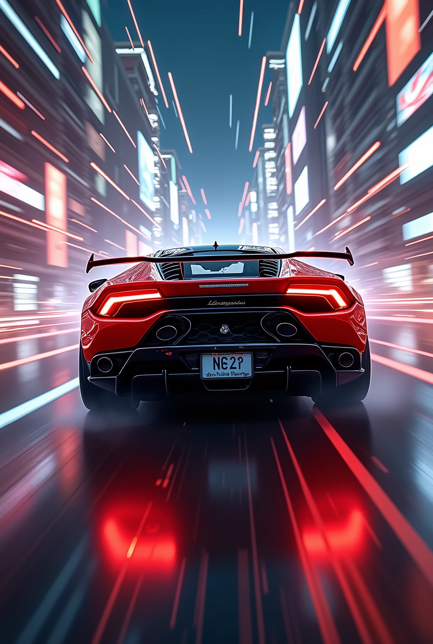 masterpiece,Highest quality,(Ultra-high definition CG Unity 8K wallpaper),(Highest quality),(Best illustrations),(Best Shadow),Physical Rendering,Realistic lighting,Beautiful sparkle, lamborghini huracan performantedriving,(Detailed depiction of a car-type time machine:1.6),(Cut through time and space at breakneck speed、Transcend time:1.6),(Expressing a sense of speed:1.6),(The background expresses the effect of transcending time and space..:1.6),(dynamic),(Shooting from the rear of the vehicle:1.6)