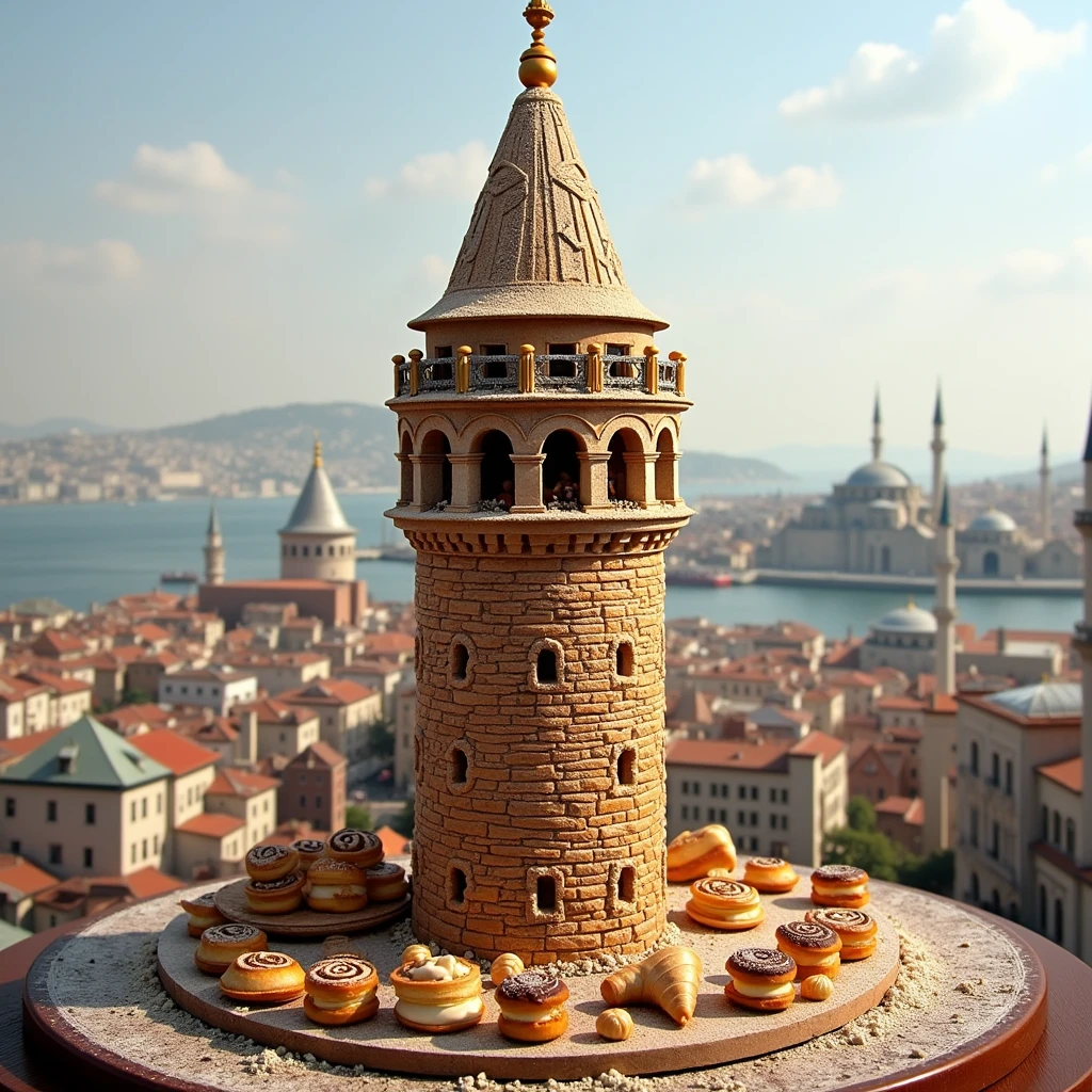 galata tower made of dessert but keep architecture with realistic background