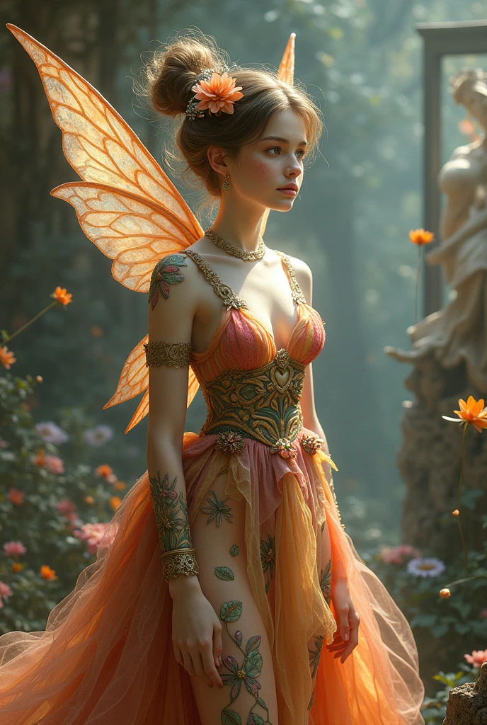 actual face and outfit of Fairy of art full body with paintings, or kind of art