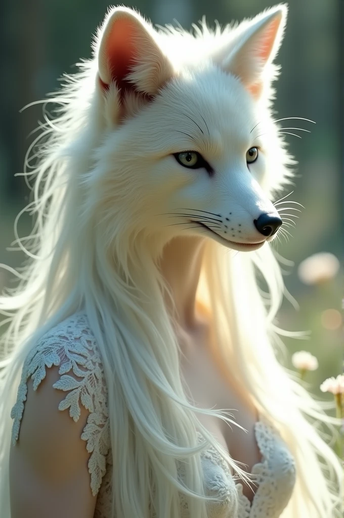 A white fox transforms into a beautiful woman while walking