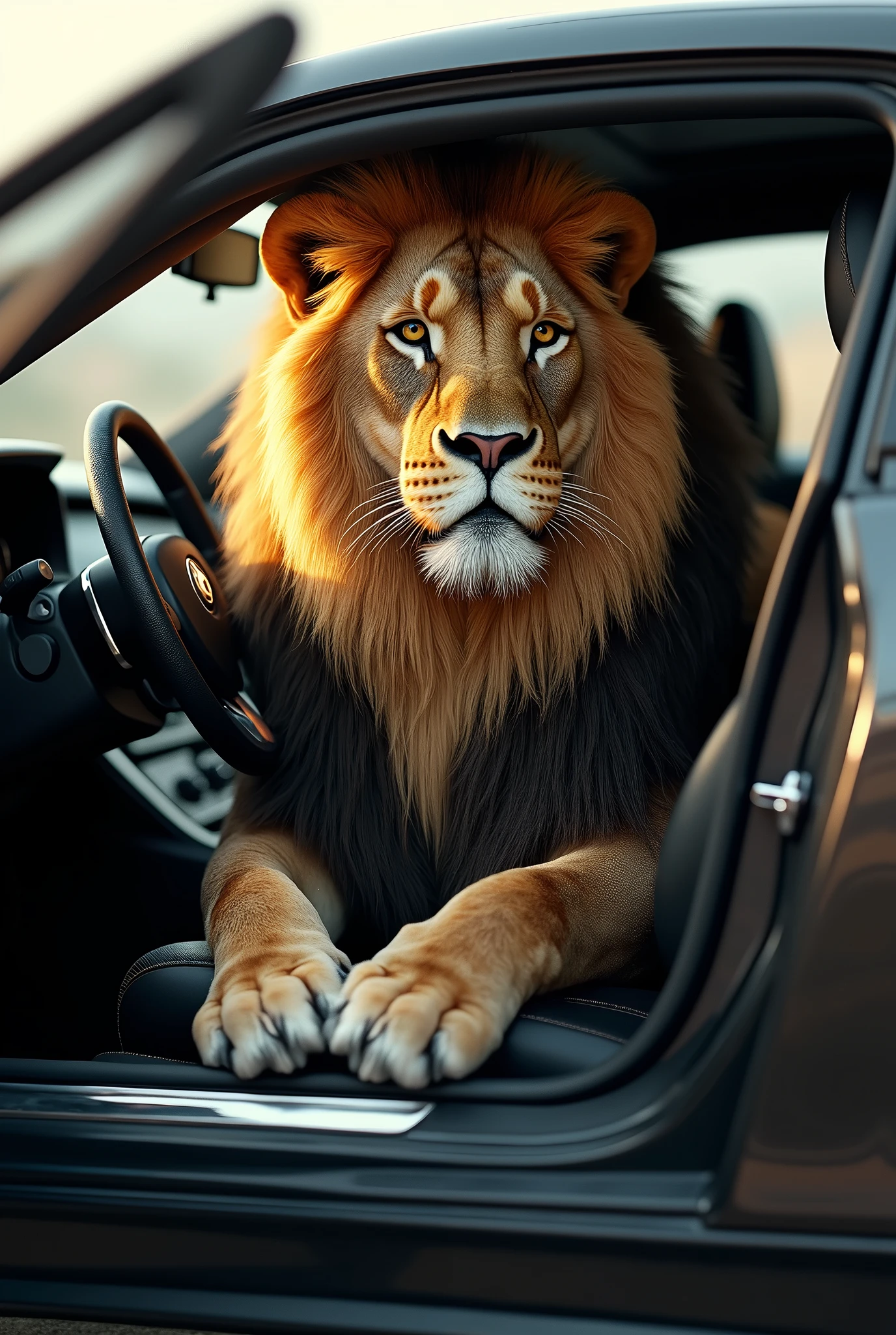 Lion in the car