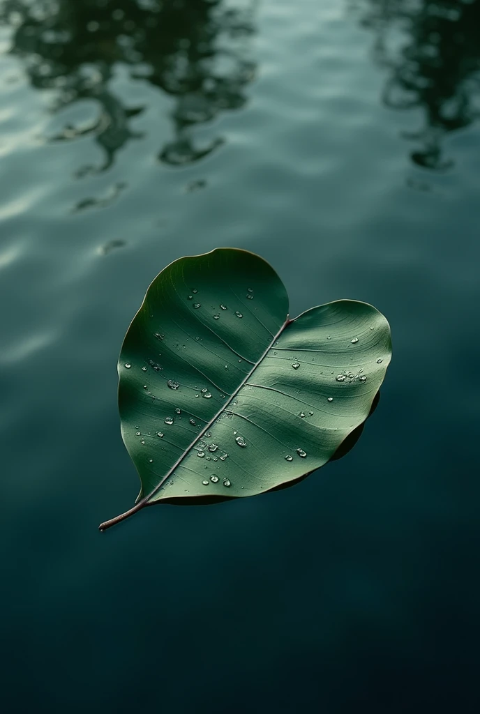 Black leaf on water drops