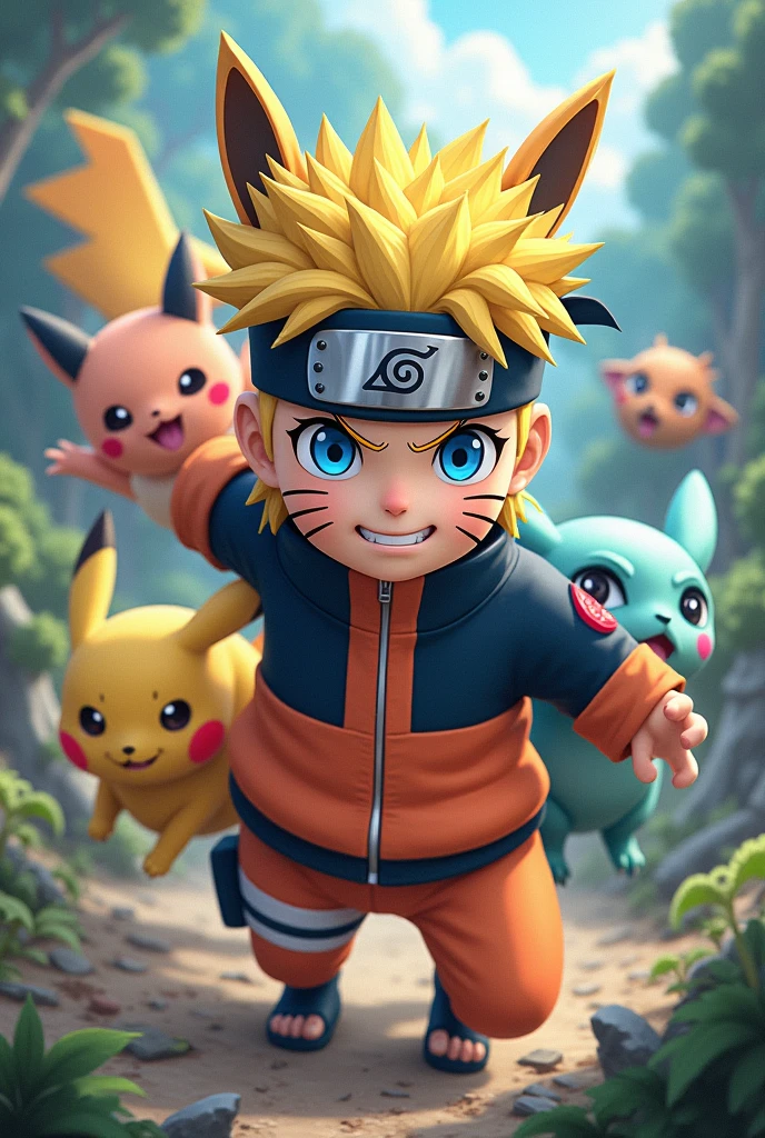 Naruto and Pokemon mix face 
