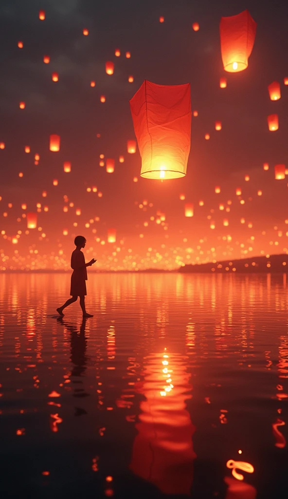 (masterpiece:1.2,Superior Quality,mirror-like,Cinematic Experience),8k,wallpaper,(Over the lake, countless lanterns were released into the air.:2.0),(Diffuse reflection of light:2.0),(Dynamic Angle:2.0)16K, Ultra-high resolution, Ultra-high resolution, to be born,wonderful ,future、Iridescent、The world 30 years from now