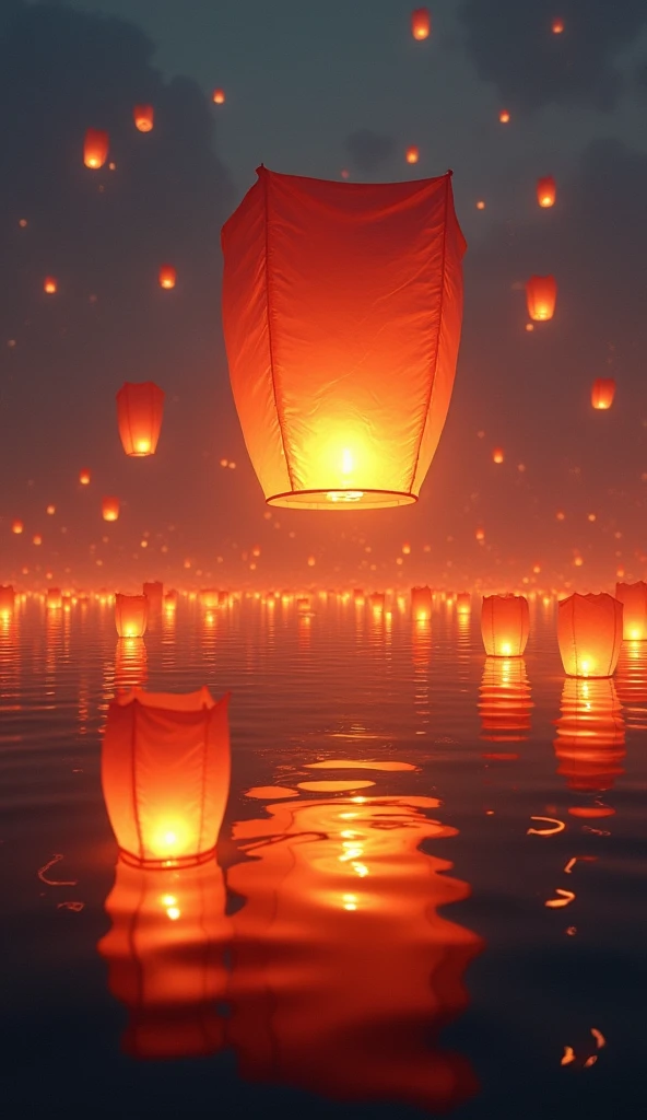 (masterpiece:1.2,Superior Quality,mirror-like,Cinematic Experience),8k,wallpaper,(Over the lake, countless lanterns were released into the air.:2.0),(Diffuse reflection of light:2.0),(Dynamic Angle:2.0)16K, Ultra-high resolution, Ultra-high resolution, to be born,wonderful ,future、Iridescent、The world 30 years from now