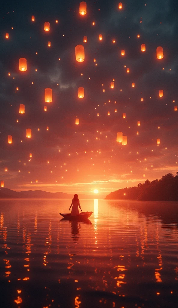 (masterpiece:1.2,Superior Quality,mirror-like,Cinematic Experience),8k,wallpaper,(Over the lake, countless lanterns were released into the air.:2.0),(Diffuse reflection of light:2.0),(Dynamic Angle:2.0)16K, Ultra-high resolution, Ultra-high resolution, to be born,wonderful ,future、Iridescent、The world 30 years from now