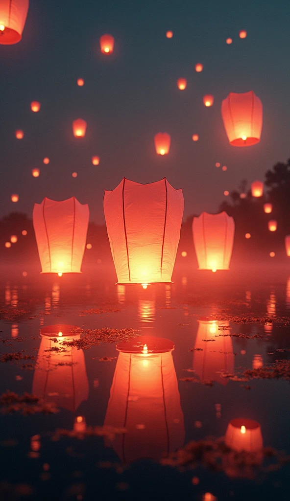(masterpiece:1.2,Superior Quality,mirror-like,Cinematic Experience),8k,wallpaper,(Over the lake, countless lanterns were released into the air.:2.0),(Diffuse reflection of light:2.0),(Dynamic Angle:2.0)16K, Ultra-high resolution, Ultra-high resolution, to be born,wonderful ,future、Iridescent、The world 30 years from now
