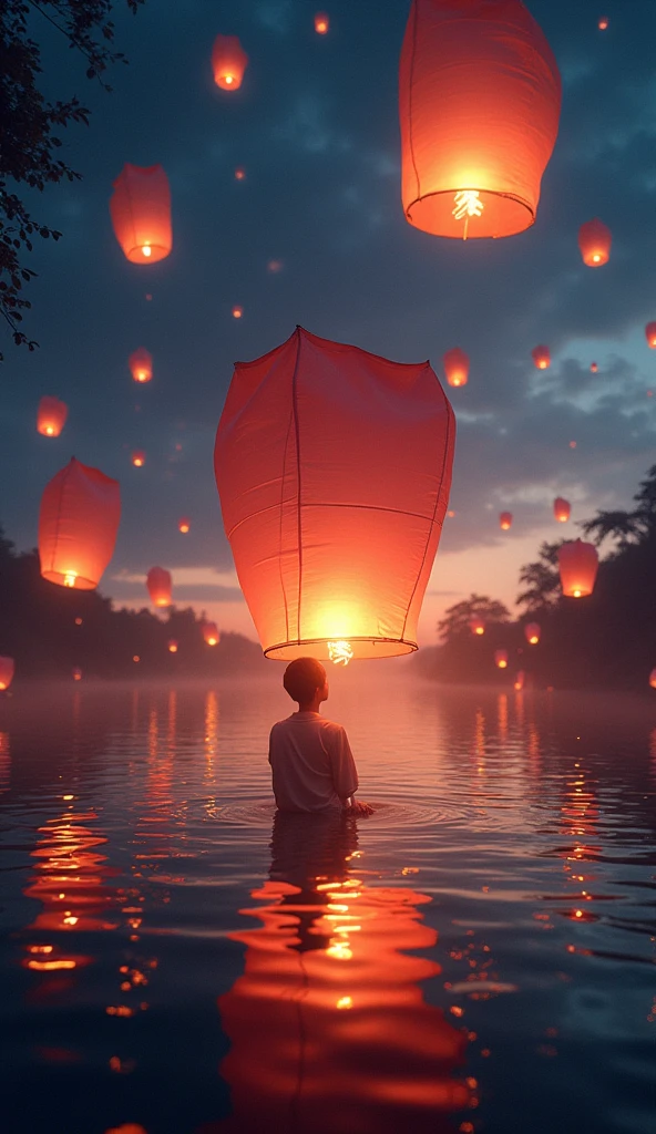 (masterpiece:1.2,Superior Quality,mirror-like,Cinematic Experience),8k,wallpaper,(Over the lake, countless lanterns were released into the air.:2.0),(Diffuse reflection of light:2.0),(Dynamic Angle:2.0)16K, Ultra-high resolution, Ultra-high resolution, to be born,wonderful ,future、Iridescent、The world 30 years from now