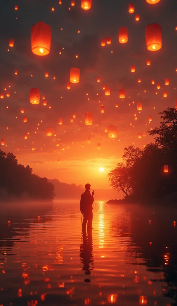 (masterpiece:1.2,Superior Quality,mirror-like,Cinematic Experience),8k,wallpaper,(Over the lake, countless lanterns were released into the air.:2.0),(Diffuse reflection of light:2.0),(Dynamic Angle:2.0)16K, Ultra-high resolution, Ultra-high resolution, to be born,wonderful ,future、Iridescent、The world 30 years from now