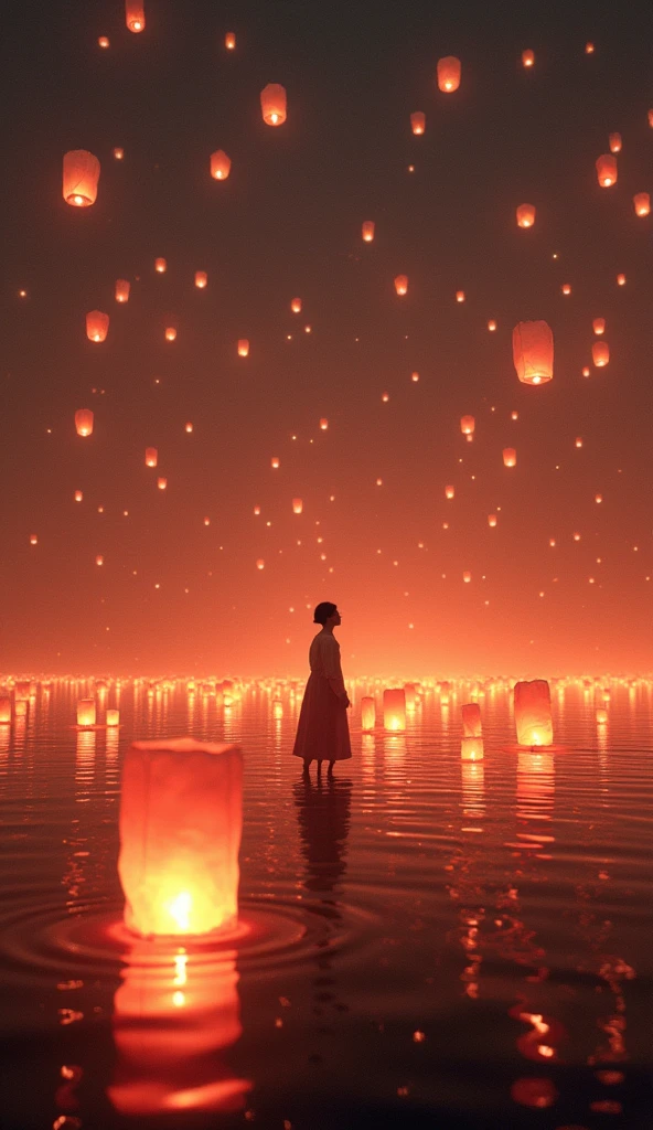 (masterpiece:1.2,Superior Quality,mirror-like,Cinematic Experience),8k,wallpaper,(Over the lake, countless lanterns were released into the air.:2.0),(Diffuse reflection of light:2.0),(Dynamic Angle:2.0)16K, Ultra-high resolution, Ultra-high resolution, to be born,wonderful ,future、Iridescent、The world 30 years from now
