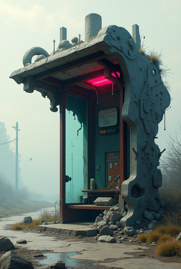Show me a bus stop that is so abstract that it loses its shape