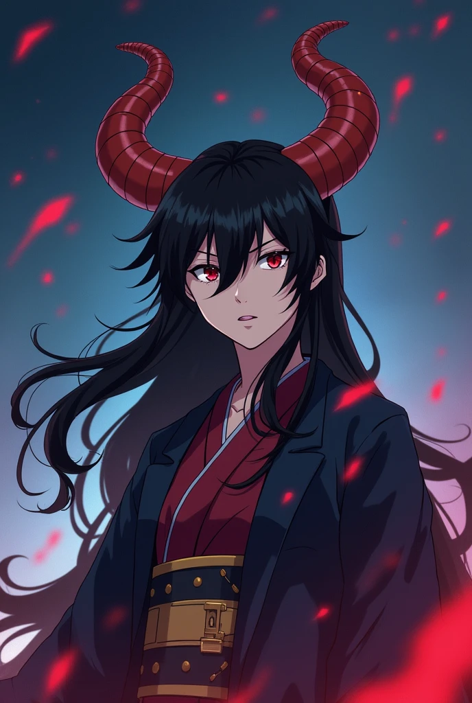 crie uma imagem do anime demon slayer, some character from this anime killing an oni 