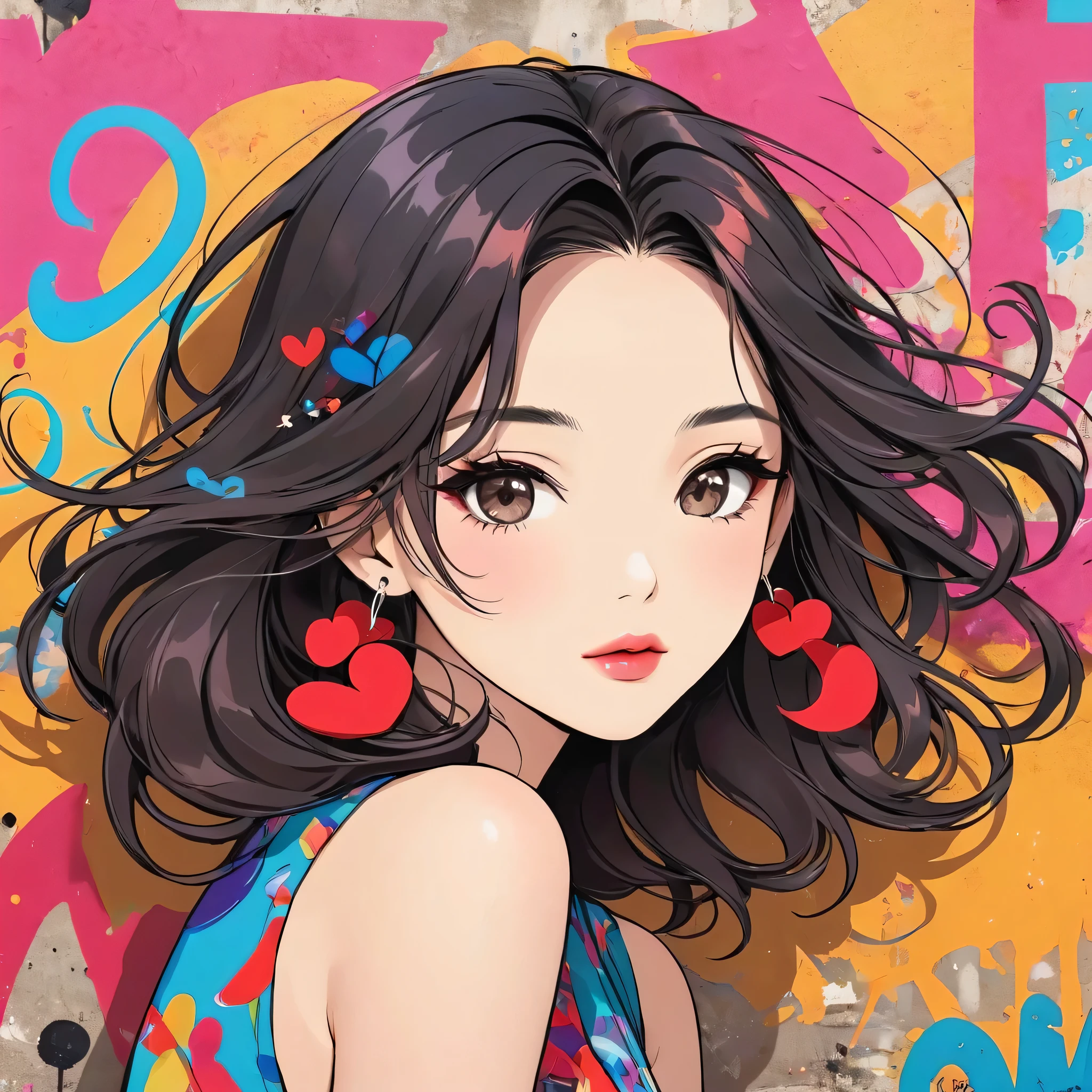 Paul Kleecolorful style, Simple Line Initialism,Abstract art,(((The most beautiful girl of all time))), Lips in love, Dark Eyes, Graffiti on the wall, stylish design