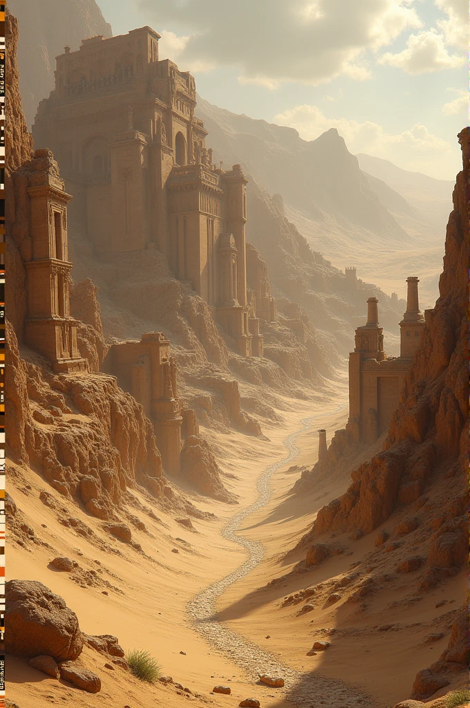 In a distant land, beyond the mountains and deep within an arid desert, there lay a city that had been forgotten by time. For centuries, it was buried beneath layers of sand and stone, its stories and secrets lost to history. Landscape 