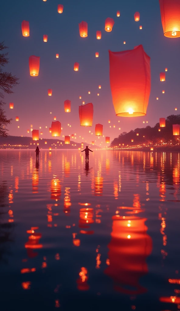 Rainbow colorsアート、Rainbow colorsの世界、Rainbow colors(masterpiece:1.2,Superior Quality,mirror-like,Cinematic Experience),8k,wallpaper,(Over the lake, countless lanterns were released into the air.:2.0),(Diffuse reflection of light:2.0),(Dynamic Angle:2.0)16K, Ultra-high resolution, Ultra-high resolution, to be born,wonderful ,future、Rainbow colorsの、The world 30 years from now