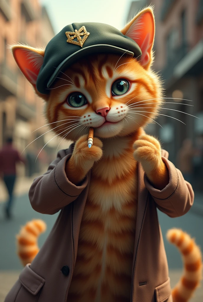 Cat with cap and cigarette 