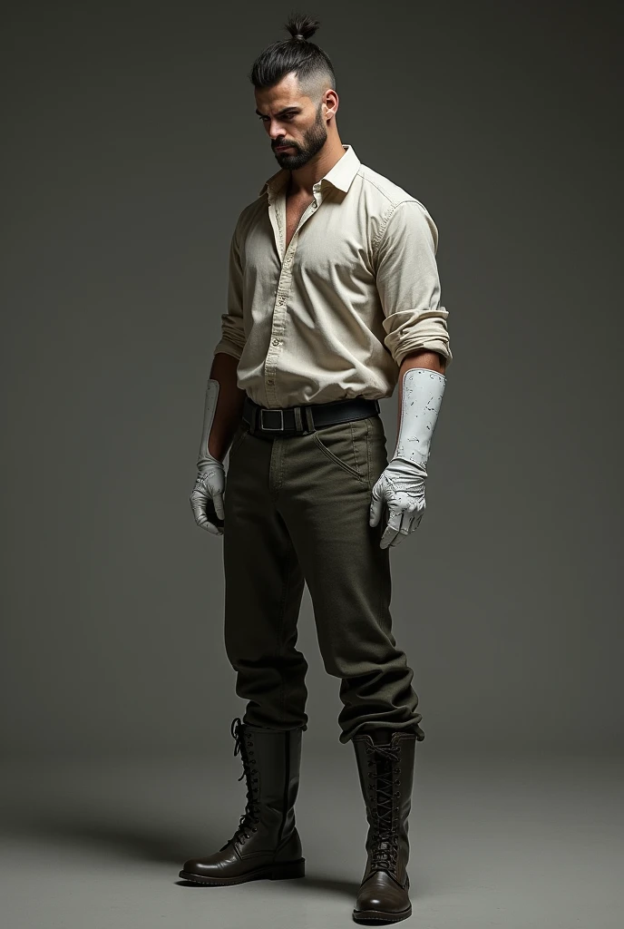A tall man, His face was gloomy, had been fixed, his clothes were clean, He was wearing boots that matched his shirt., had shaved, combed and cut hair, Now it barely covered his ears.. However, His gloves white metal gloves were the same.