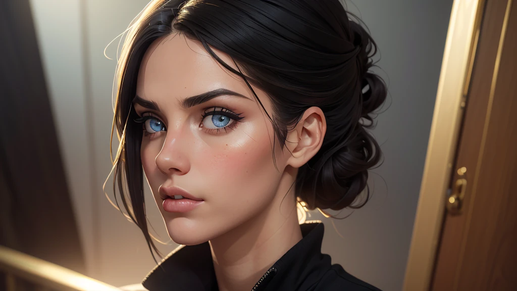 (8k, PhotGoldéaliste, photo brute, best quality: 1.4), (1fille), nice face, (realistic face), (black har, Cheveux courts:1.3), beautiful hairstyle, Realistic eyes, Beautiful detailed eyes, (Realistic skin), nice skin, (Pull-over), absurdists, attractif, ultra haute résolution, ultra realistic, very detailed, Name D'Gold