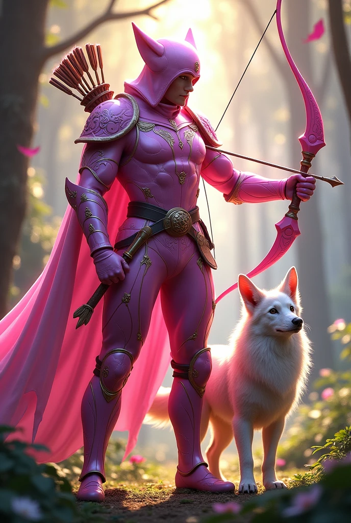 Pink Warrior suit with arrow of fairy of love, together with his spirit animal