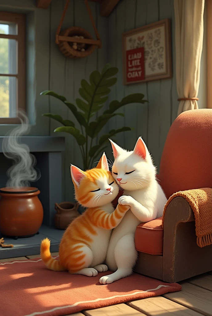 Once upon a time, in a cozy little cottage, there lived a young cat named Whiskers. Whiskers had spent all his life with his mother, a gentle and wise cat named Luna. She was always there for him, guiding him with a soft purr and wrapping him in warmth when the nights grew cold.