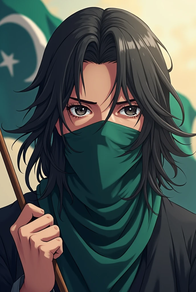 Hot anime boy. And he also muslim The boy's face should be covered with a handkerchief and his hair should be long enough to touch his face (and he should have an Islamic flag in his hands)