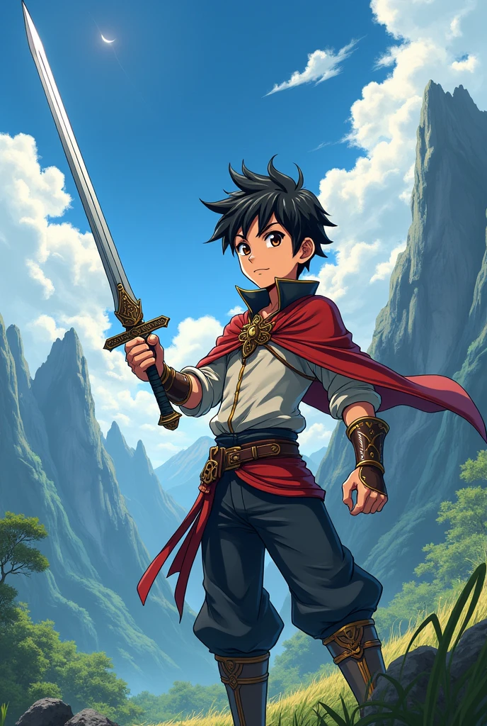 Anime boy full body and left hand with sword