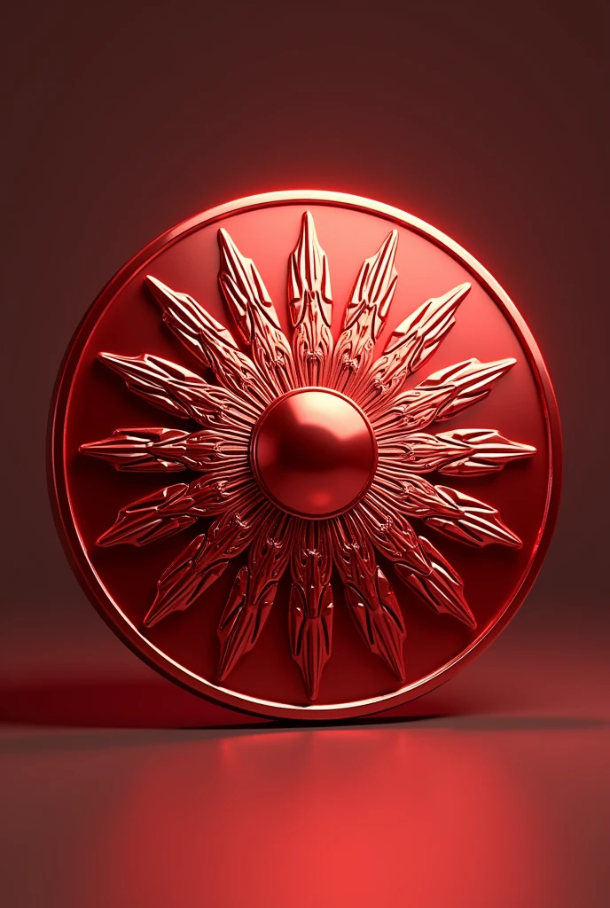 Red metal coin with the image of the sun 