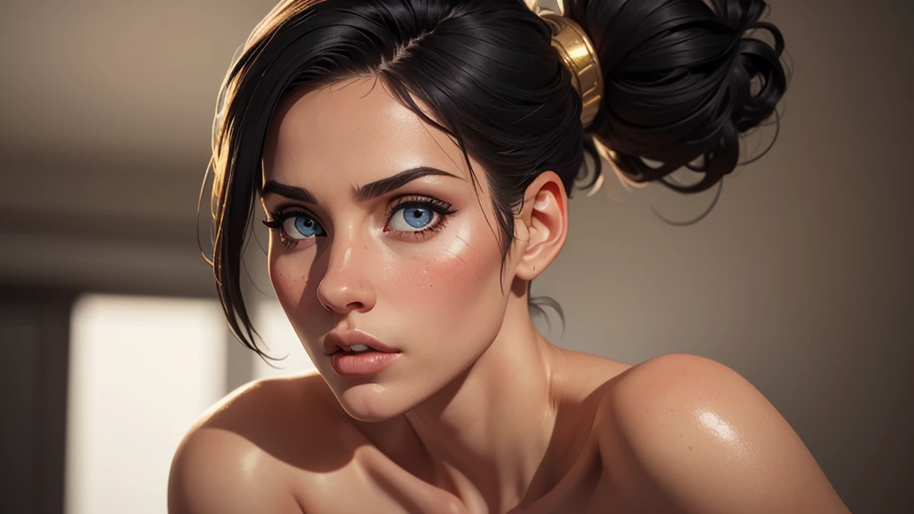 (8k, Photorealistic, photo brute, best quality: 1.4), (1fille), nice face, (realistic face), (black har, Cheveux courts:1.3), beautiful hairstyle, Realistic eyes, Beautiful detailed eyes, (Realistic skin), nice skin, attractif, ultra haute résolution, ultra realistic, very detailed, Gold name, completely naked