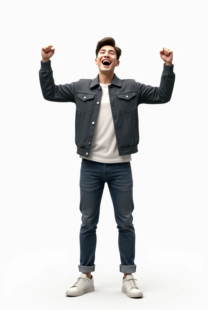 (photorealism:1.2), real guy 18-20 years old in white background with full body who is really happy because of his victory after an exam
