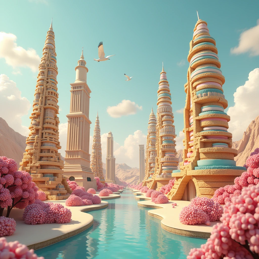 could you imagine top attractive buildings in the world like a dessert. Please note that the places remain its own real background