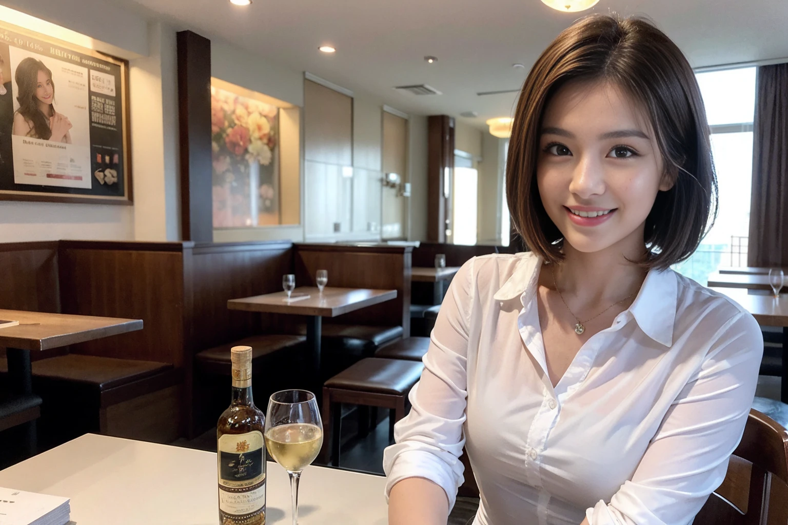 ((Highest quality、8k、masterpiece:1.3))、Whiskey bottles、The Macallan、Joni Black、Old Parr、whiskey、Suntory、Nikka、slimカップル、modelカップル、(Realistic, Intricate details:1.2), full-course dinner、Whiskey bottle and glass on the table、Single Malt、scotch、Rocks glass、Shot Glass、On the rock、Scotland、Amazing view of the sunset sky and clouds、A bright smile、The wonderfulness of smile、 Beautiful Face, blue eyes, The light shines on your face, blush, short hair,Bright Face、 (Age 37), 3,Two beauties、Brown Hair、Shortcuts、Long sleeve shirt、dress、Beautiful woman 1, (slimな顔), (The body is slim), (Brown Hair), (Shortcuts), cheeks turn a little red,Attractive beauty、restaurant, In a prominent place (From the waist up) Nova Frog Style, actress, model, Upper Body, White wine, slim, smile, (smile: 1.15), Beautiful fine grain, Depth f/2,saturation, High Contrast, Strong light and shadow,Moist Body:1.5、3D texture、Delicate eyes、Brown Hair、The hair is very shiny、