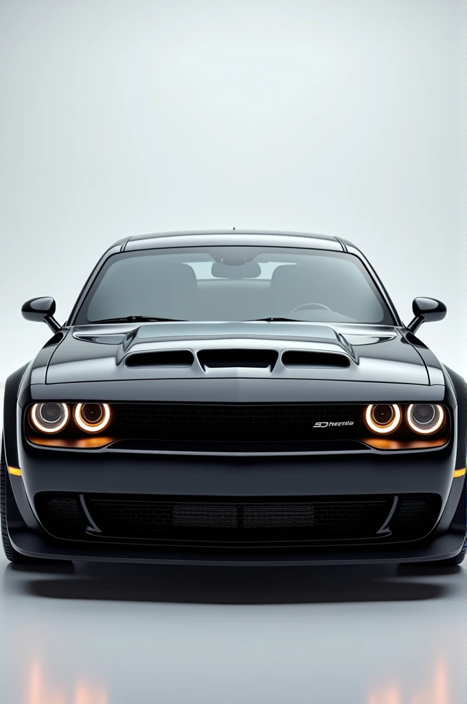 A car with black color type sedan with dodge degine with sport kit with DRL with sport hood bounat wind shield less than degree 40 ° with the circular front light