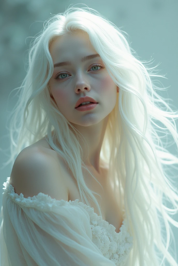 A woman with white long hair wearing